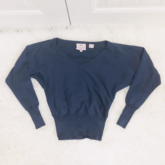Tocca Sweaters - Tocca Dolman Sleeve Navy Blue Short Sweater V-neck